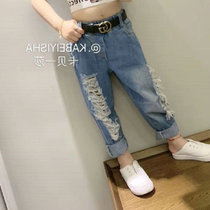 Boys and girls personality foreign style pants children side seam ripped jeans summer and autumn new baby trousers childrens clothing trend