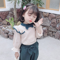 Girls Western-style bow shirt suit spring and autumn Korean version of small and medium-sized girls baby princess style fashionable two-piece suit