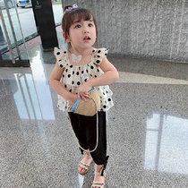 Girls summer suit 2020 summer new baby polka dot flying sleeve top plus cropped pants two-piece childrens clothing trend