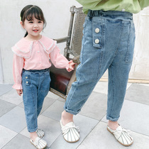 Spring and Autumn New Products Western-style Solid Color Jeans Childrens Korean Edition Boys and Girls Two Button Jeans Spring and Autumn Childrens Pants