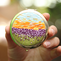 DIY embroidered make-up mirror material bag opening gold carry-on portable folding bifacial mirror handmade creative making presents