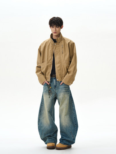 A PUEE美式复古bomber立领飞行员夹克男女boxy短款巴恩风工装外套