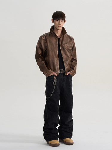 Puee американская ретро уличная квадратная куртка Harrington с потертостями из искусственной кожи, модная чистая короткая куртка