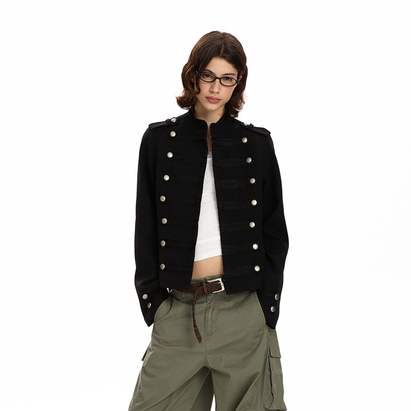 A Puee High-End Palace-Style Modern Metal Button Jacket for Women, Napoleon Stand Collar Short Slim-Fit Trendy Coat A Puee High-End Palace-Style Modern Metal Button Jacket for Women, Napoleon Stand Collar Short Slim-Fit Trendy Coat