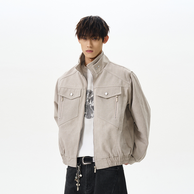 A Puee American High Street Cleanfit Deconstructed Patchwork Thin Boxy Short Workwear Jacket