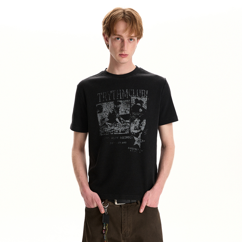 A Puee Street Retro Vintage Distressed Short-Sleeved T-Shirt for Men and Women, Fitted Short Style, Slimming, Regular Shoulder, Skin-Friendly Top