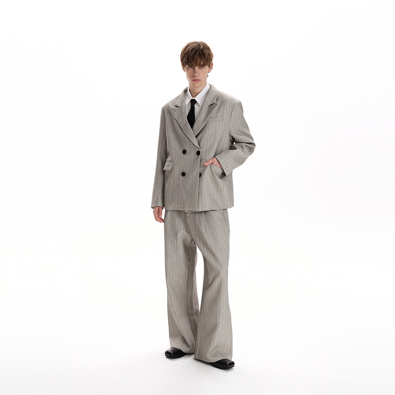 A Puee Classic High-Fashion Striped Suit Set for Men and Women, New Generation, Old Money, Light Luxury, Structured and Elegant Suit and Trousers
