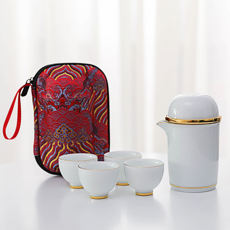 Kung Fu travel tea set Portable bag Quick cup one pot two or four cups Small set Gift teapot custom logo