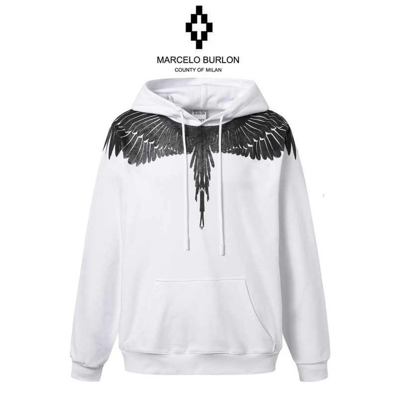 Marcelo Burlon Marcelo Burlon Overseas Authentic White Wings Unisex Mb Long-Sleeve Hoodie Sweatshirt Marcelo Burlon Marcelo Burlon Overseas Authentic White Wings Unisex Mb Long-Sleeve Hoodie Sweatshirt