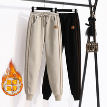 BIG CODE FAT MM CASUAL PLUS SUEDE PANTS WOMAN EUROPE STATION 2020 WINTER DRAW ROPE TIGHTNESS WAIST BUNCHES PANTS KHAREN PANTS