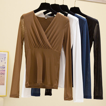 High play net yarn long sleeve t-shirt woman 2020 Early autumn new female Korean version crossover undershirt female blouse 100 hitch