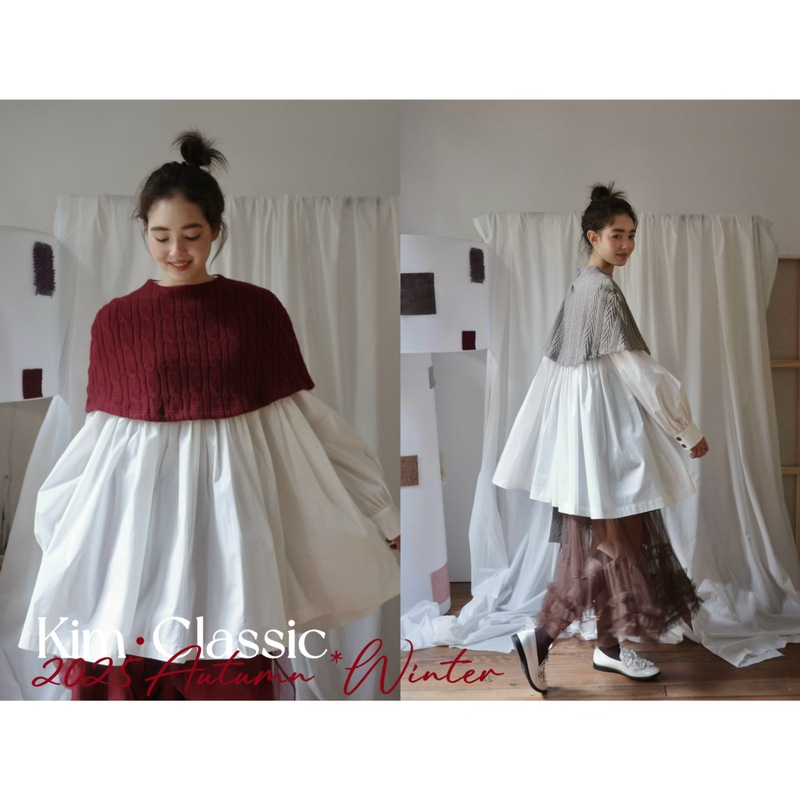 Kim Classic "Hearth Halo” Fake Two-Piece Knitted Twisted Sweater with Shawl Design Top