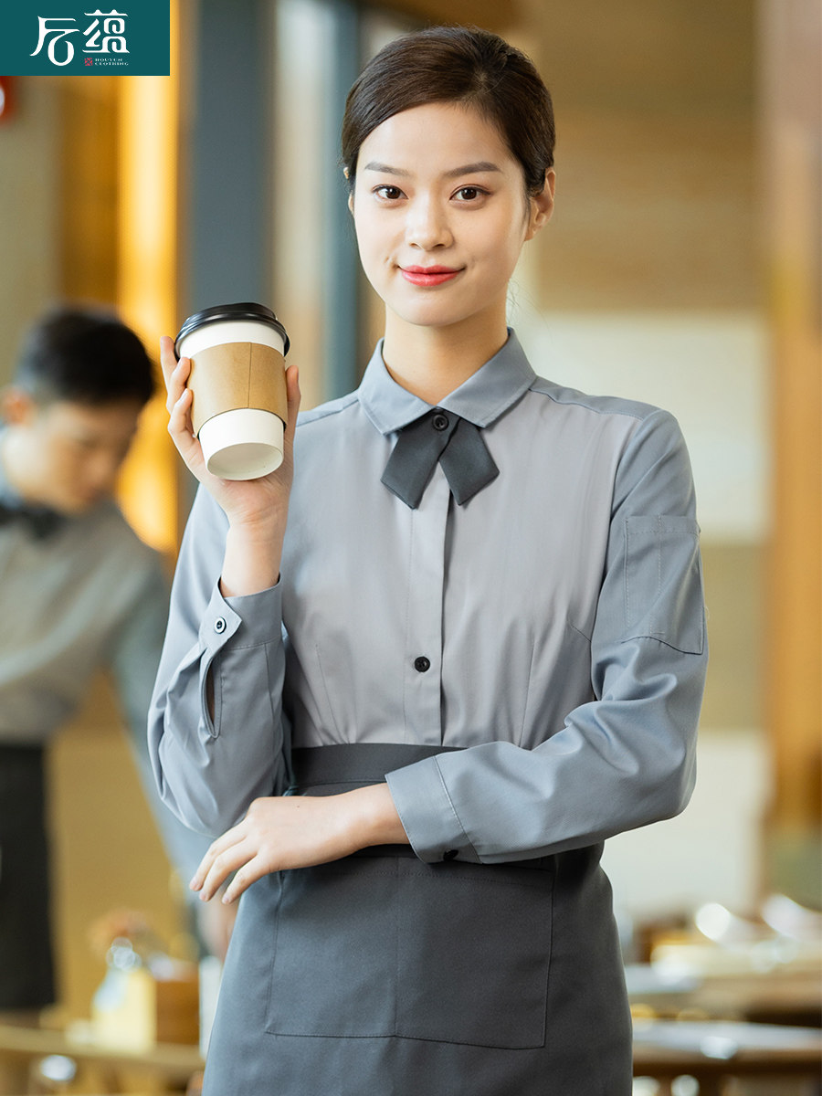 Rear Implication Restaurant Uniform Woman Long Sleeve Cake Baking Milk Tea Shop Cafeteria Catering Attendant Clothing Spring Autumn Clothing