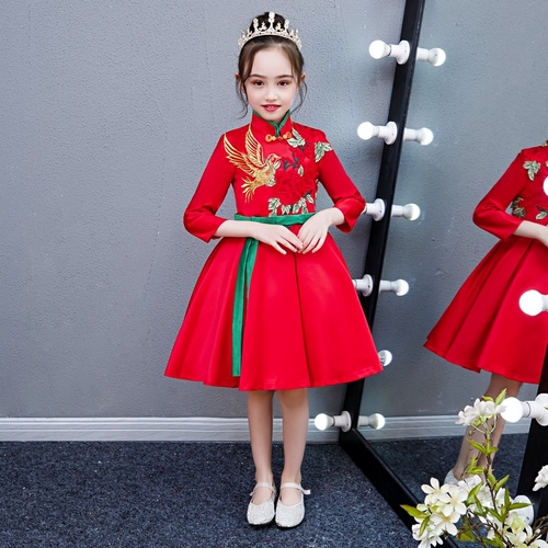 Chinese dress qipao for girls Children new year day red costume Tang Costume Girls Chinese style poetry recitation chorus Princess Dress