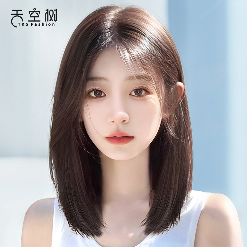 Wig for Women, Long Hair, Real Human Hair, Natural New Style, Lace Full Head Wig, Short Hair, Lightweight Full Wig Cap