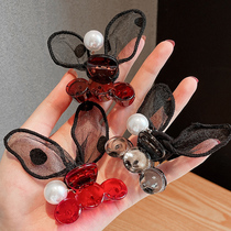 Lace Pearl bow small grab clip back of the head clip headdress Japanese and Korean temperament Net Red New exquisite hairclip women