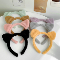 Cute cat ears plush face makeup hair hoop cat headband Net Red wide edge hairpin Press hair belt headgear female