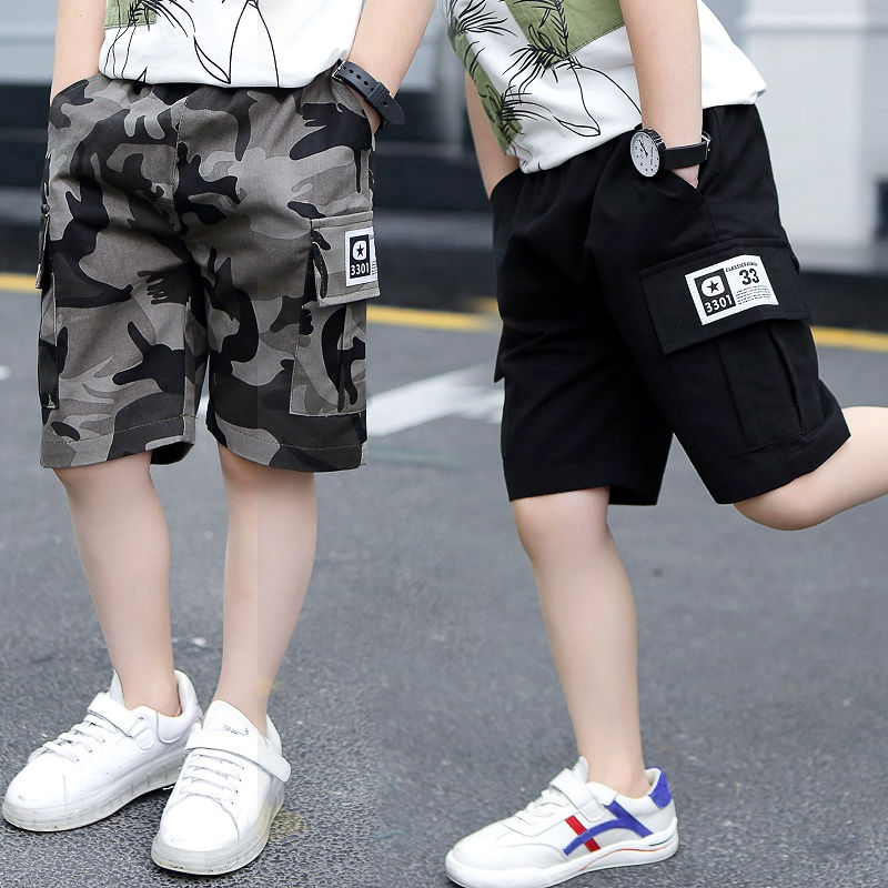Boy Shorts Summer Dress 2022 New Children 50% Pants CUHK Boy Pants Camouflak Pure Cotton Medium Pants 70% Summer-Taobao