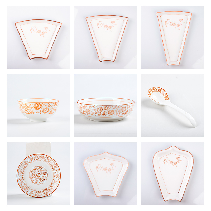 Net red set platter tableware combination fan-shaped dishes ceramic round table hot pot seafood Chinese plate creative home