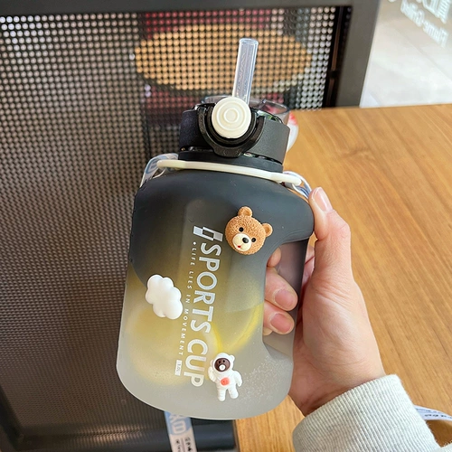 Вместительный и большой спортивный летний чайник со стаканом для спортзала, трубочка, 1000 мл