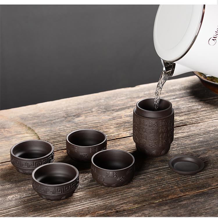 Black pottery violet arenaceous a pot of four cups of portable travel tea set tea set is suing travel car crack cup tea cup