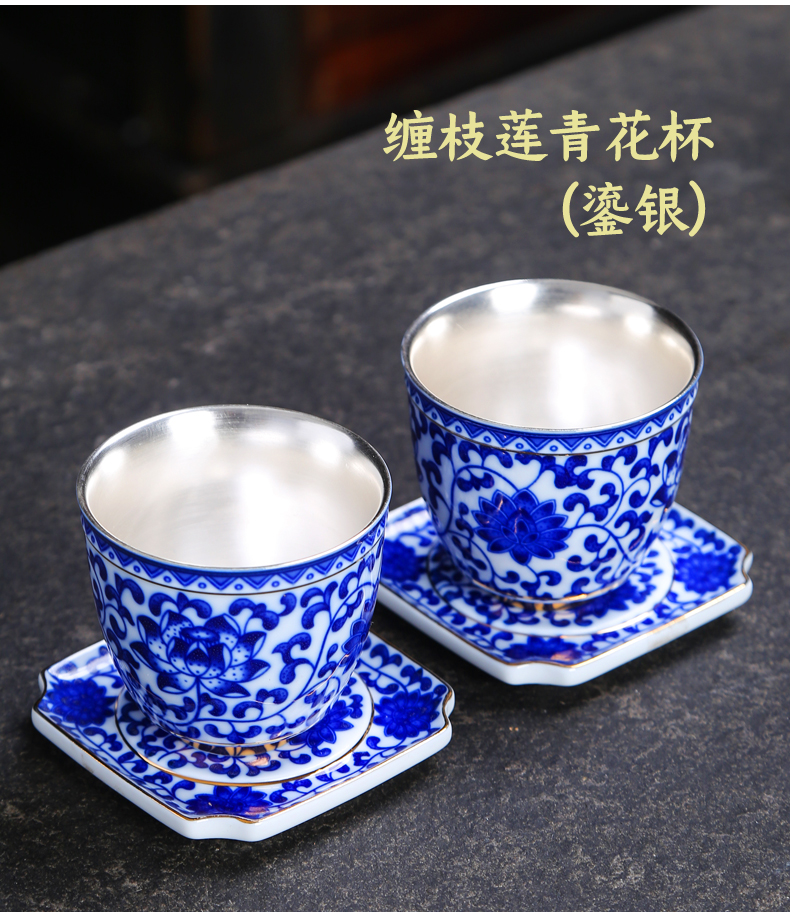 Jingdezhen ceramic cups large - capacity single CPU kung fu tea cup to use Japanese blue and white porcelain cup mat sample tea cup