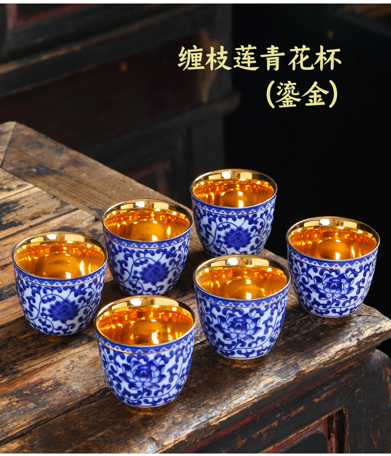 Jingdezhen blue and white porcelain teacup ceramic cups single CPU master cup kung fu tea tea set, the bowl sample tea cup