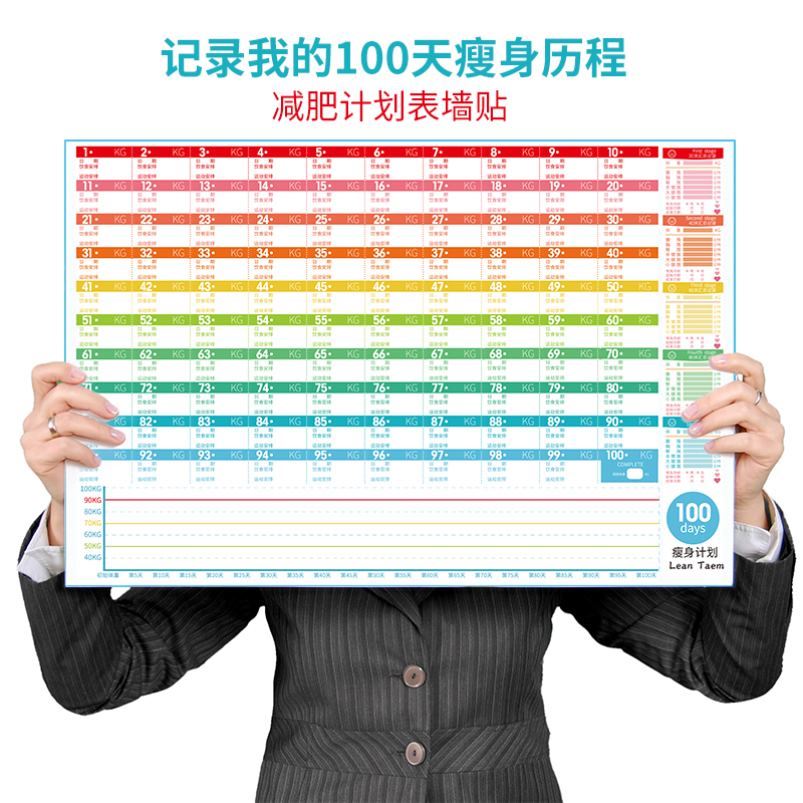100 days self-discipline artifact card weight loss calendar schedule weight record this thin sports wall sticker self-discipline watch