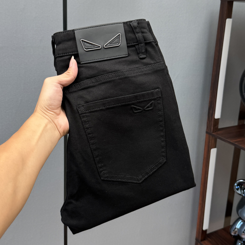 Spring and Summer Thin Style Lao Fu Ye Trendy Brand Pure Black Slim-Fit Skinny Jeans for Men, 2025 New European Style Long Pants Spring and Summer Thin Style Lao Fu Ye Trendy Brand Pure Black Slim-Fit Skinny Jeans for Men, 2025 New European Style Long Pants