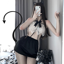 Sexy lace bow see-through suspenders set sex pajamas nightgown open gear free of passion temptation uniform