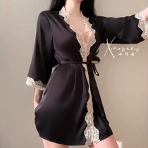 Female summer thin European and American deep V lace sexy pajamas underwear robes bathrobe nightgown home clothing passion temptation