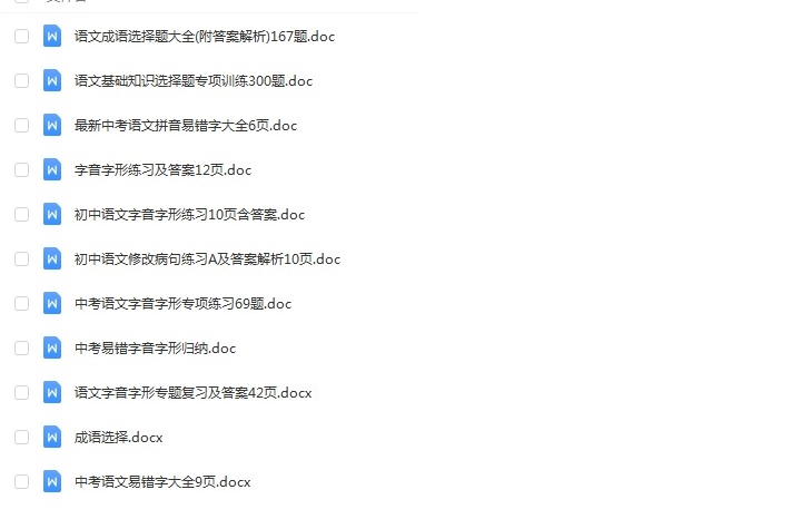 初中考语文成语选择题字音字形归纳修改病句拼音易错字word电子版