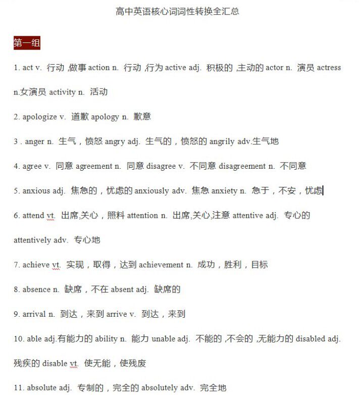 通用版高中高考英语必背单词词汇词性转换总结复习资料word电子版