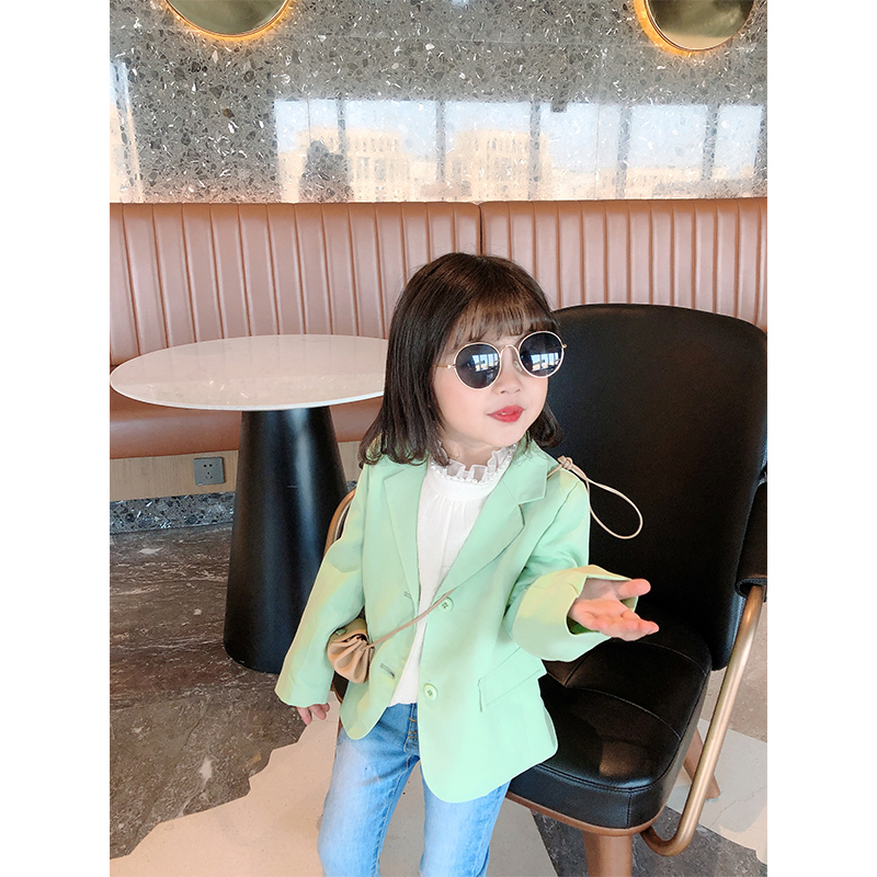 Light GreenChildren's wear 2021 girl spring new pattern early spring Blazer children Baby girl loose coat leisure time Foreign style jacket fashionable
