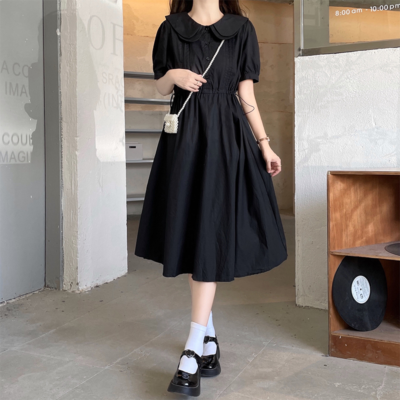Junior High School and High School Students' Youthful Girl's Dress, Summer Loose-Fitting, Slimming, Waist-Cinching, Preppy Style, Retro Elegant Long Skirt