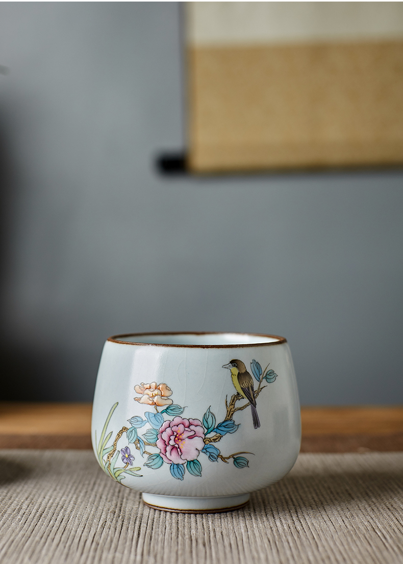 Shot incarnate your up hand - made peony flowers and birds of jingdezhen ceramic cups kung fu tea master sample tea cup cup single CPU