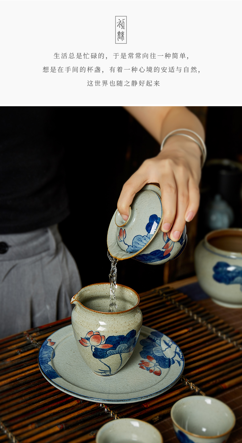 Shot incarnate the ceramics jingdezhen blue and white hand draw three just tureen tea cups kung fu tea tea bowl cover cup