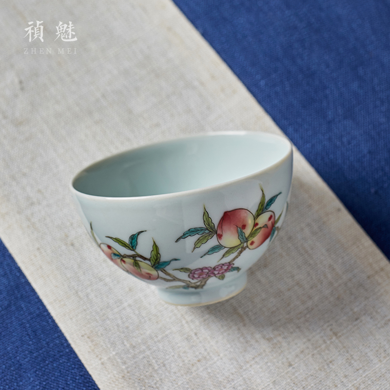 Shot incarnate the antique hand - made pastel peach master of jingdezhen ceramic kung fu tea set sample tea cup individual single CPU