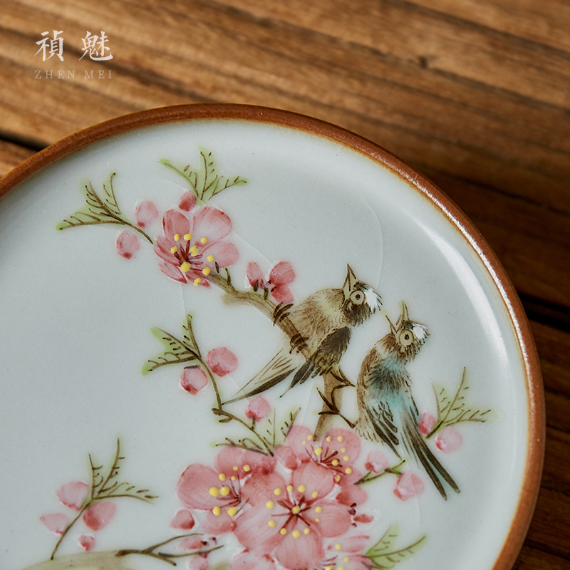 Peach blossom put cover the shot incarnate your up hand - made water point kung fu tea tea saucer jingdezhen ceramics accessories cup mat
