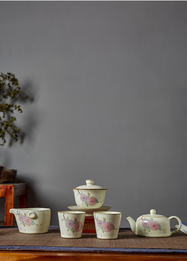 Shot incarnate your up hand - made hydrangea only three tureen jingdezhen ceramic kung fu tea tea bowl cover cup