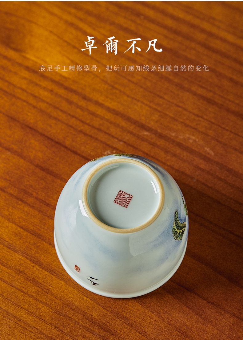 Shot incarnate the four great god beast cylinder cup of jingdezhen ceramic hand - made kung fu tea master cup single CPU individual cup by hand