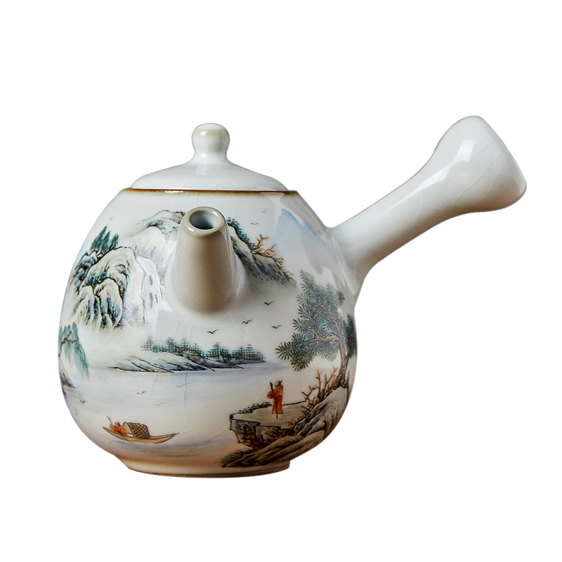 Shot incarnate your up hand - made scenery side put the pot of jingdezhen ceramic kung fu tea set household ball hole filter the teapot