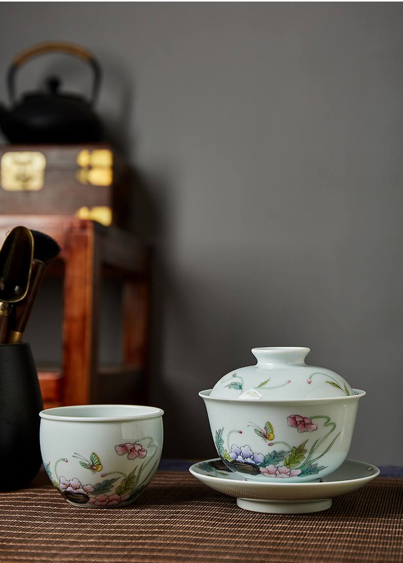 Shot incarnate the jingdezhen ceramic hand - made corn poppy three just tureen large kung fu tea tea bowl cover cup