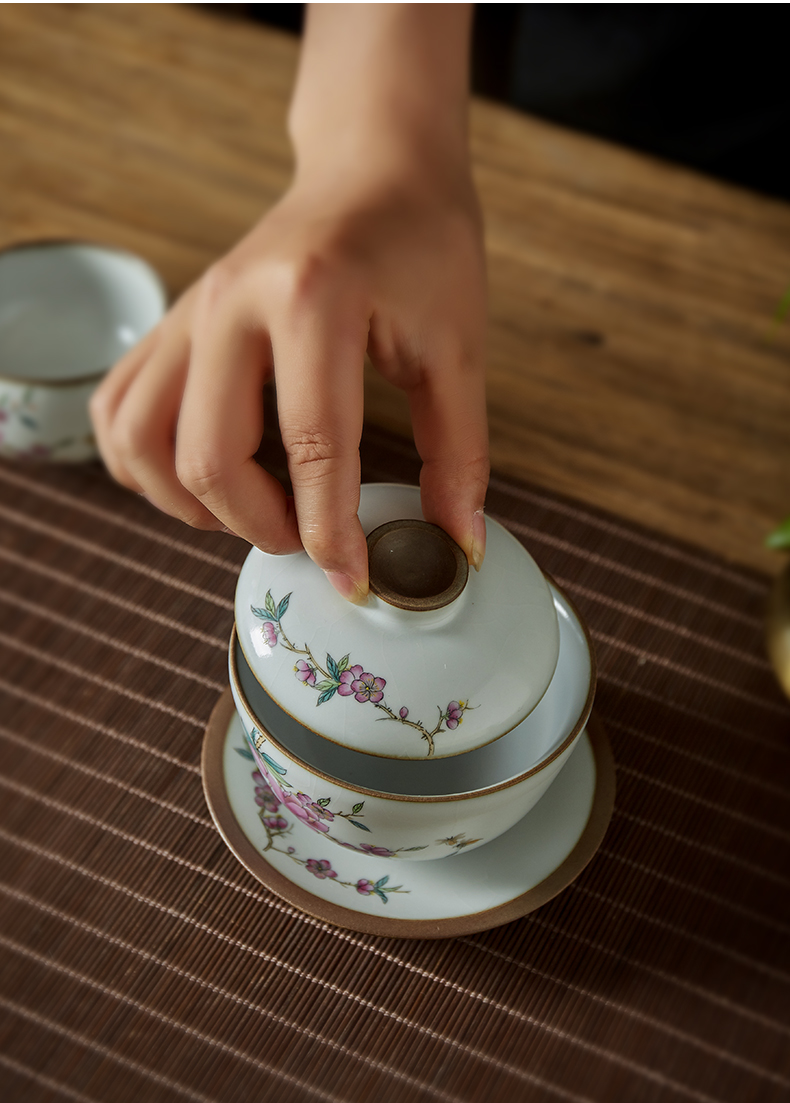 Shot incarnate your up hand - made yulan three only tureen jingdezhen ceramic cups kung fu tea tea bowl cover cup