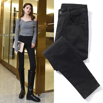 Black skinny stretch jeans womens high waist Korean version slim slim thin high small feet pants pants 2021 new trend