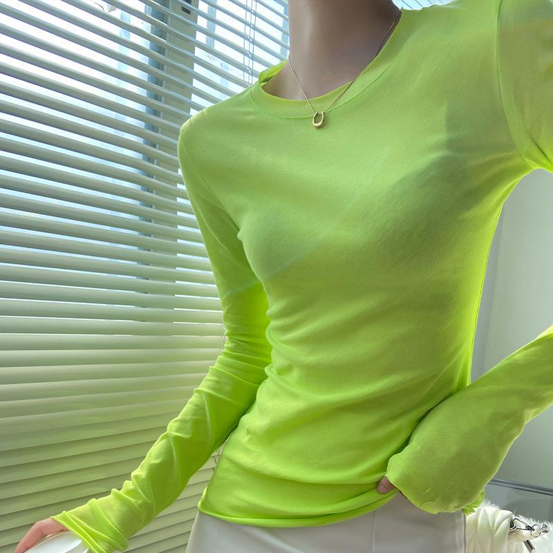 Fluorescent Green Round-Neck Long-Sleeve T-Shirt for Women, 2026 New Style, Thin Top, Very Attractive, Sun-Protective Cover-Up, Thin Base Layer Fluorescent Green Round-Neck Long-Sleeve T-Shirt for Women, 2026 New Style, Thin Top, Very Attractive, Sun-Protective Cover-Up, Thin Base Layer