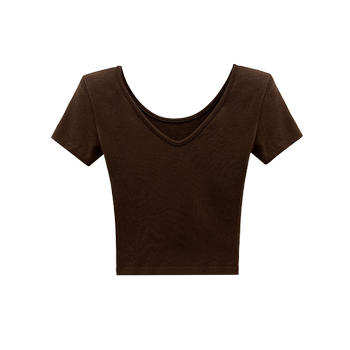 Summer v-neck ເສື້ອທີເຊີດແຂນສັ້ນຂອງແມ່ຍິງສັ້ນ 2024 ໃຫມ່ຂອງແມ່ຍິງ slim ບ່າຂວາ t-shirt sexy ສີແຂງ bottoming ເທິງ