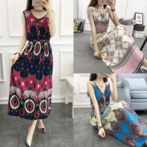 Bohemia seaside beach dress 2020 new summer cotton silk dress print sleeveless skinny dress