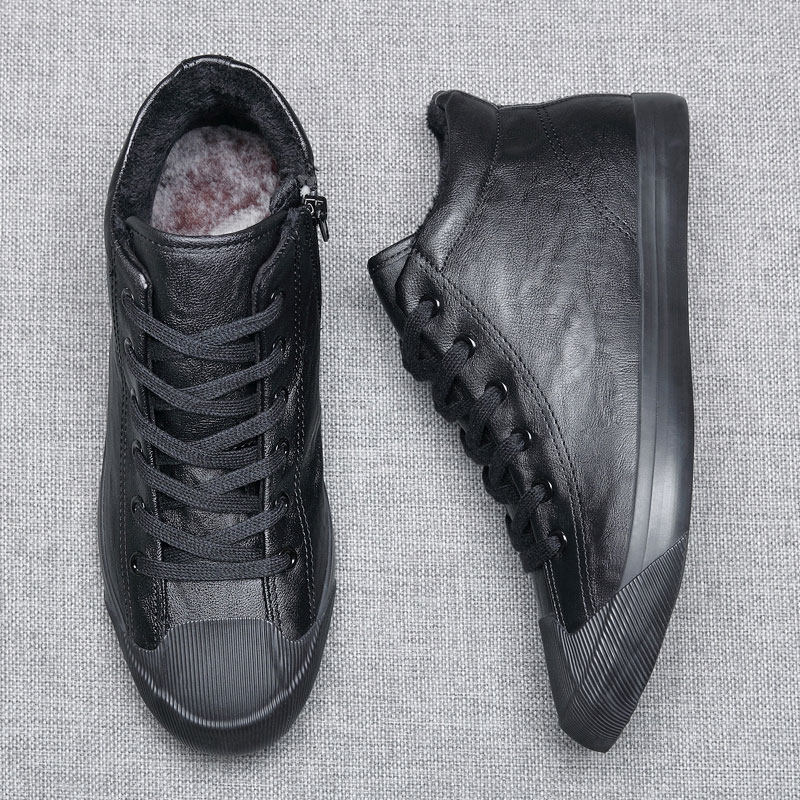 Leather boots men's short boots men's leather shoes winter high-top men's shoes plus velvet warm cotton shoes men's winter shoes plus velvet snow boots