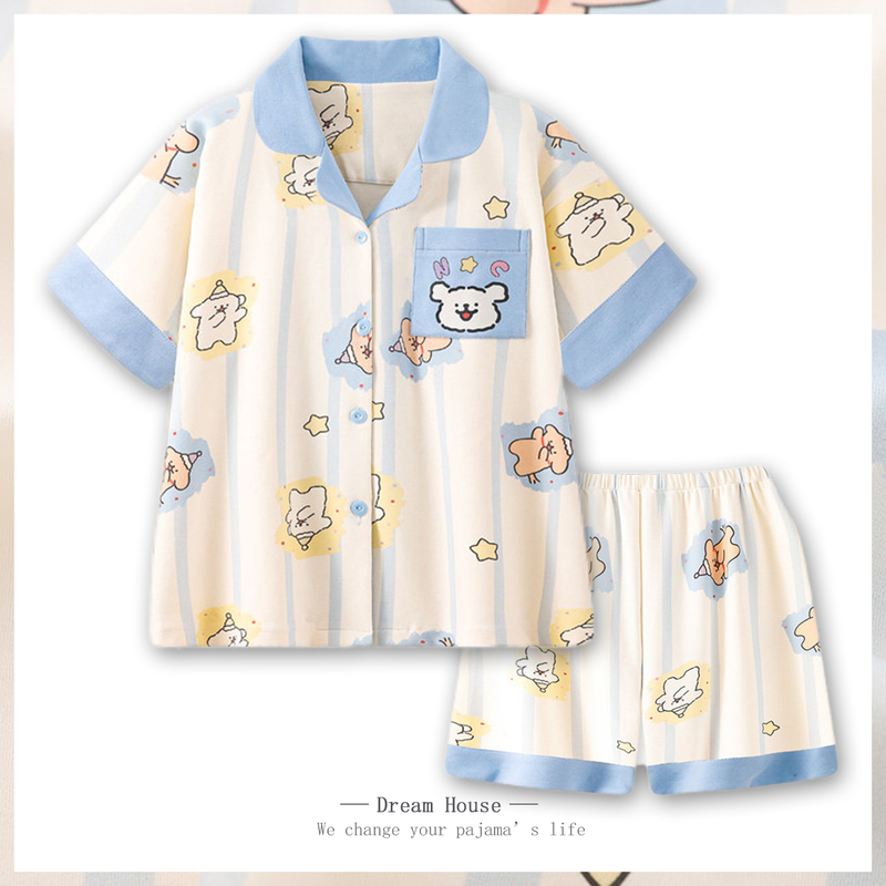 Line Art Puppy Large Size Couple Pajamas Women's Summer Short Sleeve Shorts Ins Style Student Men's 100kg Thin Version Suitable for Wearing